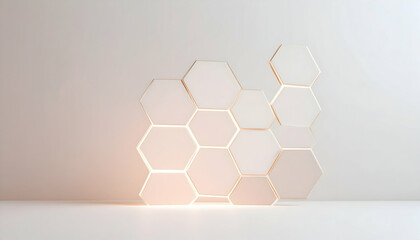 Poster - Abstract Honeycomb Background with Golden Edge Hexagon Pattern in White Tones for Modern Design