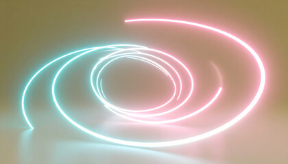 Poster - Abstract Neon Background with Glowing Pink and Blue Curvy Lines in a Vivid Spiral 3D Render