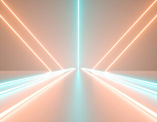 Poster - Abstract Neon Light Glowing with Digital Technology Design Featuring Symmetrical Vivid Laser and Geometric Lines in a Modern Futuristic Style