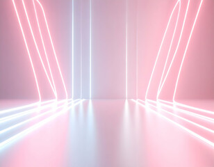 Poster - Abstract Neon Light Installation with Pink and Blue Glowing Lines in a Digital Technology Design with a High Tech and Vivid Aesthetic