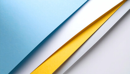 Poster - Abstract Paper Art Flat Lay Featuring Blue Yellow White Geometric Shapes on White Background