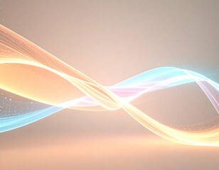 Poster - Abstract Wavy Particle Flow in Geometric Shape on Beige Background Featuring Vibrant Orange and Cyan Colors Modern Digital Graphic Design