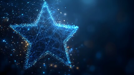 Aufkleber - Luminous star of interconnected blue lines against a dark blue gradient backdrop. Futuristic design ideal for tech, innovation, and network concepts. Abstract wireframe in dark blue.