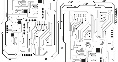 Poster - white circuit board pattern texture. high-tech background in digital computer technology concept.