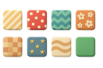 Poster - Retro patterned 3d icons set – decorative, stylish, vintage design elements