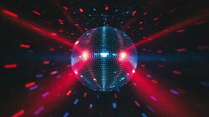 disco ball on a dark background, A vibrant disco ball with colorful reflections, captured from a low-angle shot, creating a dynamic, energetic video party atmosphere. Live desktop wallpaper.