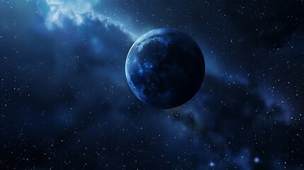 Wall Mural - pixelated planet in deep blue space with starry background and nebulae