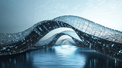 Poster - Futuristic, ethereal, wavy structures over water