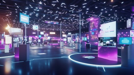 Poster - Futuristic exhibition hall with interactive displays