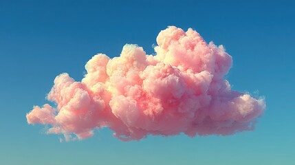 Poster - Soft pink cloud floating gracefully against a clear blue sky representing whimsy and creativity in nature's palette