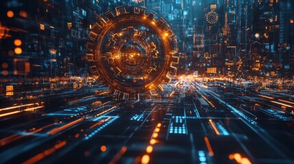 Poster - Futuristic gear in digital space