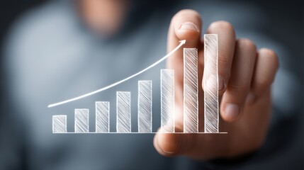 Poster - hand drawing a bar chart on a surface representing data analysis and business growth in a profession