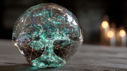 Poster - Glass sphere containing skull inside representing data-integrated asset orb concept for logic-wrapped capital investment