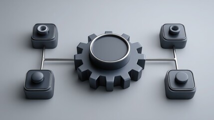 Poster - black gear wheel representing mechanisms and processes in a data-routed service planner icon concept