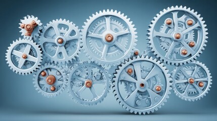 Poster - A collection of interlocking gears representing the mechanics of industry and the importance of collaboration in engineering