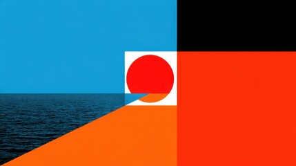 Poster - A red and blue square displaying a bold and minimalist design ideal for abstract art and modern graphic applications