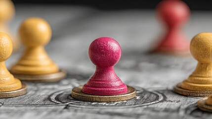 Poster - Intense chess game featuring a red pawn strategically positioned on a minimalist board representing competitive thinking