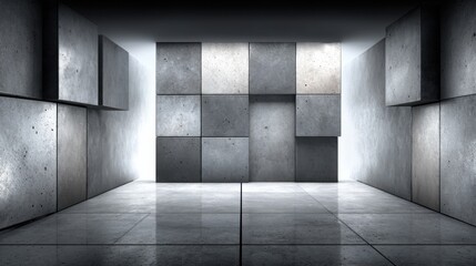 Poster - Abstract concrete wall illuminated by soft light streaming through creating a minimalist atmosphere of calm and serenity