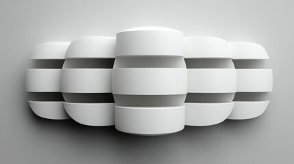Poster - Minimalist white wall adorned with multiple shelves showcasing clean lines and a harmonious arrangement for storage