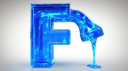 Poster - Fluid blue liquid forming the letter f in a minimalist setting signifying financial flow and creative expression
