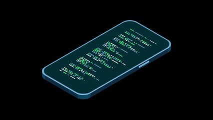 Poster - Isometric smartphone animation. Simple flat isometric phone. Smartphone device isometric technology. 4K video animated in isometric style. Transparent background with alpha channel