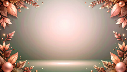 Poster - Emerald Green Gradient Background with Copper Leaves and Spheres Decorating the Edges in Elegant Presentation