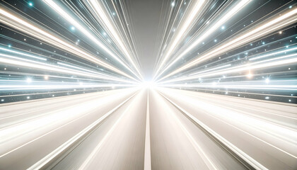 Fototapete - Futuristic Light Speed Background with Neon Blue Digital Flares in a Sci-Fi Motion Tunnel