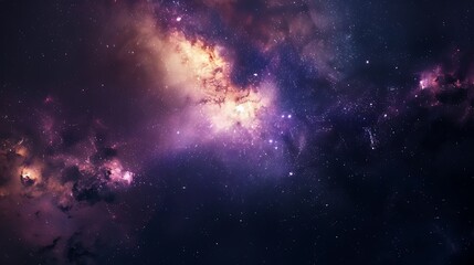 Wall Mural - Vibrant Nebula Displaying Purple Blue And Orange Hues In A Deep Space Panorama