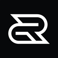 Aufkleber - this is a flat logo design of an initial letter RG in simple style in white color that looks bold on a black background