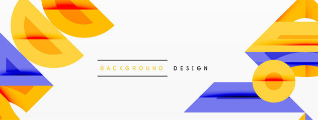 Poster - Abstract geometric shapes, yellow, blue, white. Modern design elements create dynamic visual composition. Minimalist style.