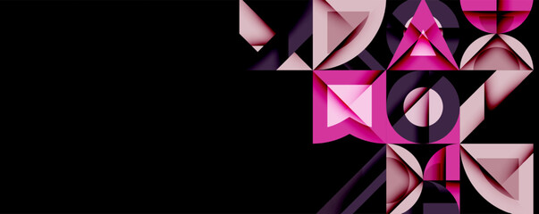 Aufkleber - Abstract geometric shapes, pinks, purples dominate black background. Complex design, modern aesthetic, intriguing composition.
