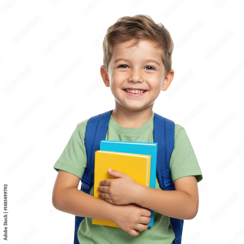Smiling schoolboy with books isolated on transparent background Stock ...