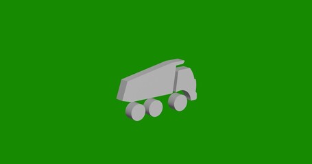 Poster - Isolated realistic white truck symbol front view with shadow. 3d illustration on green chroma key background