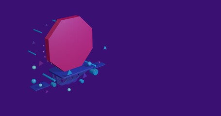 Poster - pink octagon symbol on a pedestal of abstract geometric shapes floating in the air. abstract concept
