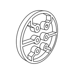 Poster - The outline of a large microcircuit symbol is made with black lines. 3D view of the object in perspective. Vector illustration on white background