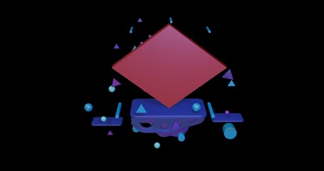 Poster - red rhombus symbol on a pedestal of abstract geometric shapes floating in the air. abstract concept 