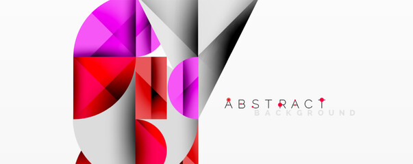 Fototapete - Modern geometric design. Vibrant pink, red gradients over white backdrop. Minimalist style, clean lines create dynamic visual effect.