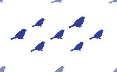Poster - Seamless pattern of large isolated blue bird sparrow symbols. The pattern is divided by a line of elements of lighter tones. Illustration on light transparent background