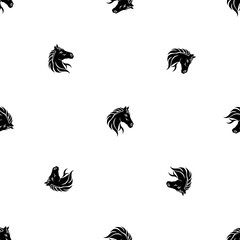 Poster - Seamless pattern of repeated black horse's head symbols. Elements are evenly spaced and some are rotated. Illustration on transparent background