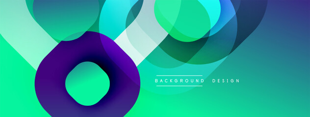 Poster - Abstract design features overlapping circles, vibrant turquoise, purple hues. Modern aesthetic, smooth gradients create dynamic visual impact.