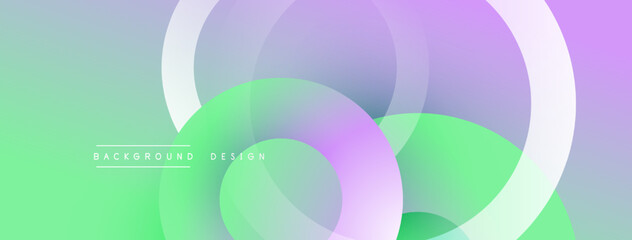 Poster - Abstract background features overlapping translucent circles. Colors blend from green, purple, to blue gradients. Modern design element.