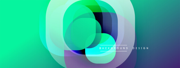 Leinwandbilder - Abstract vibrant layers create dynamic gradient. Circular shapes overlap, forming modern visual effect. Turquoise, purple hues dominate composition.