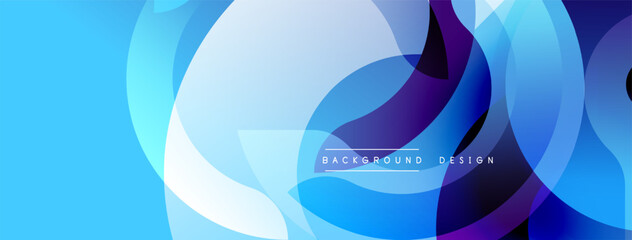 Fototapete - Abstract blue design features overlapping circles, gradients. Modern aesthetic, clean lines, vibrant colors create dynamic visual effect.