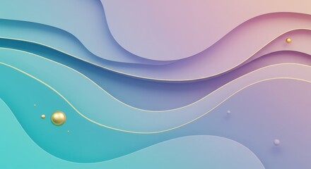 Wall Mural - Abstract Waves with Golden Lines and Spheres