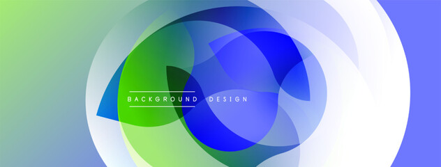 Fototapete - Abstract colorful layers create dynamic visual effect. Overlapping circles blend green, blue, white hues. Modern design element.
