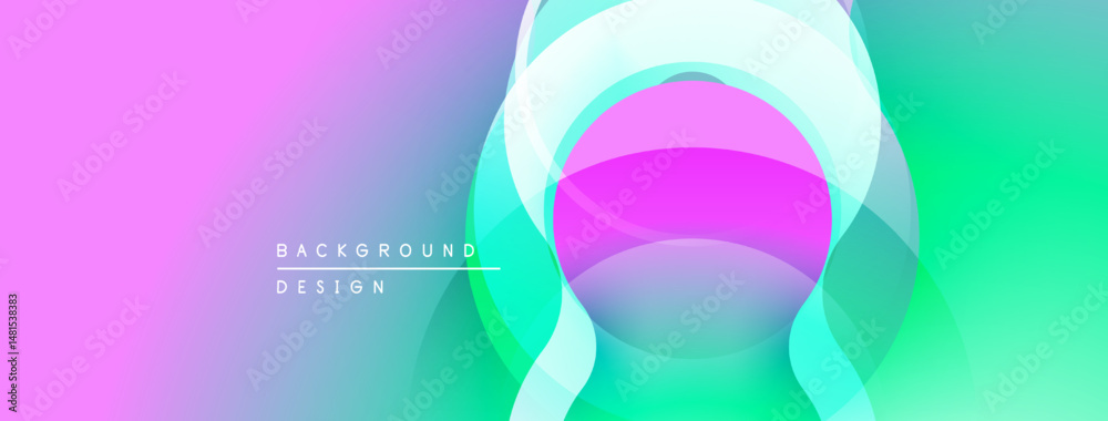 Abstract vibrant background. Overlapping shapes create dynamic visual effect. Gradient colors blend smoothly, offering modern aesthetic.