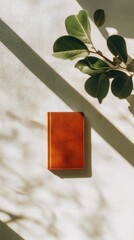 Poster - Minimalist Literary Aesthetic Cognac Leather Hardcover Book in Natural Light - Contemporary Publishing Design for Mindful Content Creators