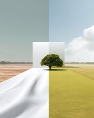 Aufkleber - Climate Transition Visualization Minimalist Seasonal Landscape Mosaic Revealing Ecological Change through Geometric Symmetry and Environmental Design
