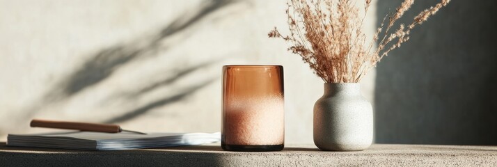 Aufkleber - Minimalist Wabi-Sabi Wellness Aesthetic Ceramic Ombre Candle with Dried Botanicals - Mindful Interior Styling for Contemporary Slow Living Spaces