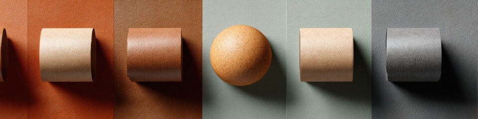 Aufkleber - Minimalist Material Harmony Earthy Neutral Palette Exploring Geometric Form, Texture, and Spatial Design in Contemporary Visual Composition